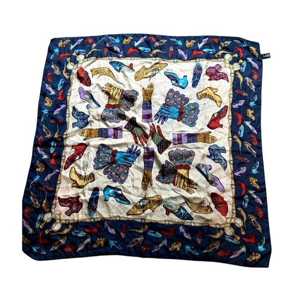 Vintage Silk Scarf Whimsical Boston Art Museum Shoe Print Coquette Soft Glam Red - Picture 1 of 7